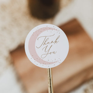 Pink Over the Moon Girl Baby Shower Classic Round Sticker