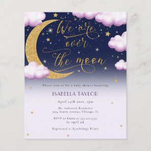 Pink Over the Moon Girl Baby Shower Flyer
