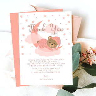 Pink Over The Moon Sleeping Bear Thank You Card