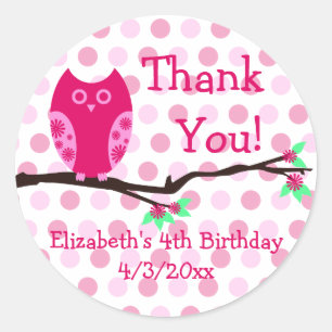 Pink Owl 4th Birthday Personalised Favour Tags