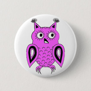 Pink Owl 6 Cm Round Badge