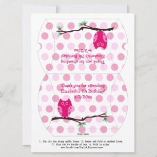 Pink Owl 7th Birthday Pillow Favour Box Invitation