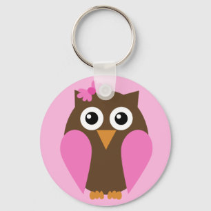 Pink Owl & A Bow Keychain