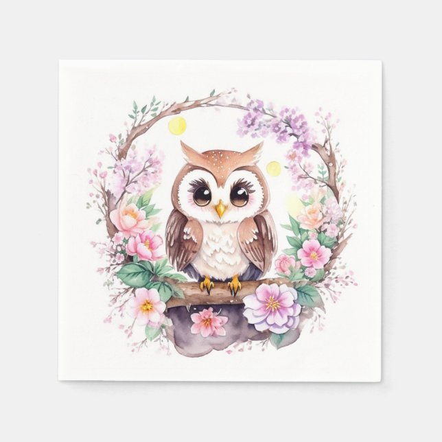 Pink Owl Adventure Baby Girl Shower Napkin (Front)