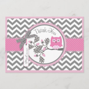 Pink Owl and Chevron Print Thank You
