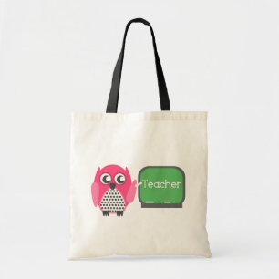 Pink Owl At Chalkboard Tote Bag