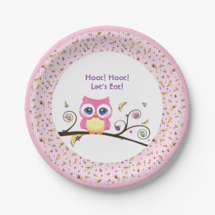 Pink Owl Baby Girl Shower Celestial Doodles Paper Plate