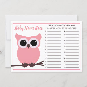 Pink Owl Baby Name Race Baby Shower Game Invitation