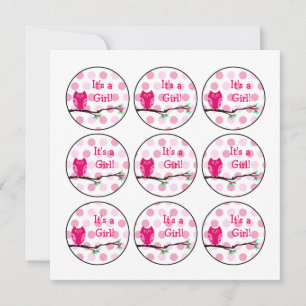 Pink Owl Baby Shower Cupcake Toppers or Favour Tag