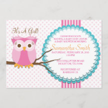 Pink Owl Baby Shower Invitation