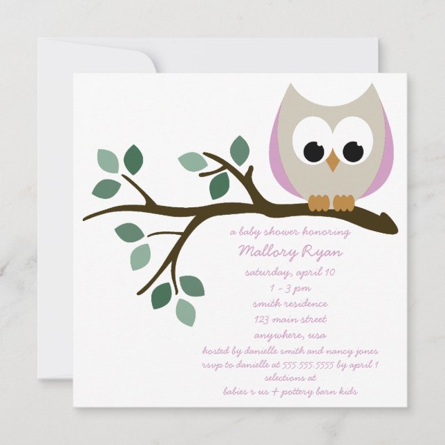 Pink Owl Baby Shower Invitation (Front)