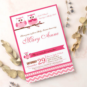 Pink Owl Baby Shower Invitation