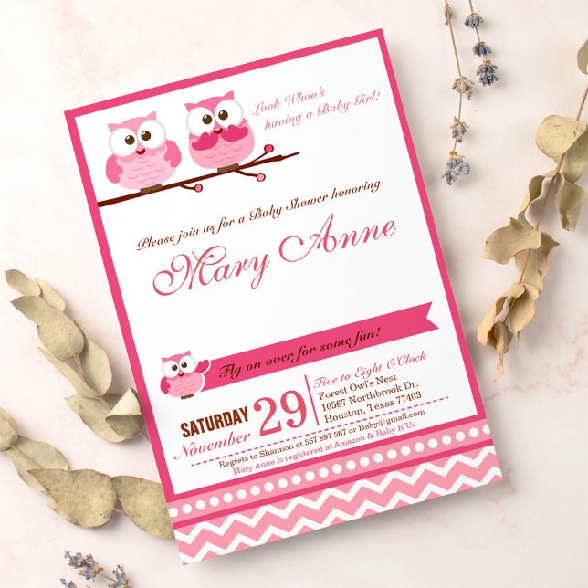 Pink Owl Baby Shower Invitation (Creator Uploaded)