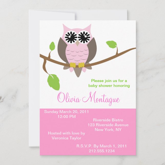 Pink Owl Baby Shower Invitation (Front)