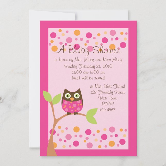 Pink Owl Baby Shower Invitation-hotpink by request Invitation (Front)