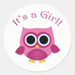 Pink Owl Baby Shower Stickers - It's a Girl!