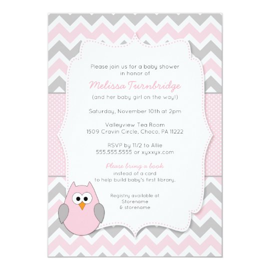 Pink Owl Baby Shower with book request Card