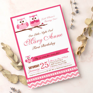 Pink Owl Birthday Party Invitation