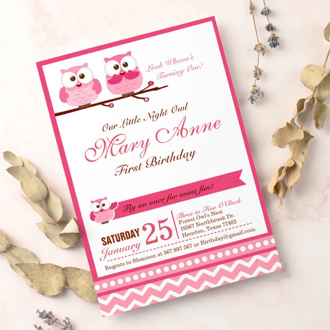 Pink Owl Birthday Party Invitation (Creator Uploaded)