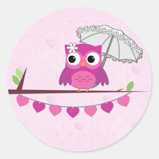 Pink Owl, Bridal Shower Sticker (Front)