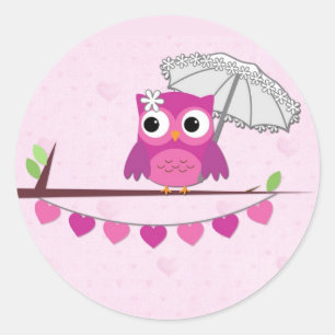 Pink Owl, Bridal Shower Sticker
