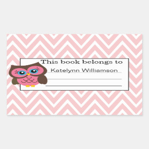 Pink Owl & Chevron Custom Personalised Bookplate Rectangular Sticker