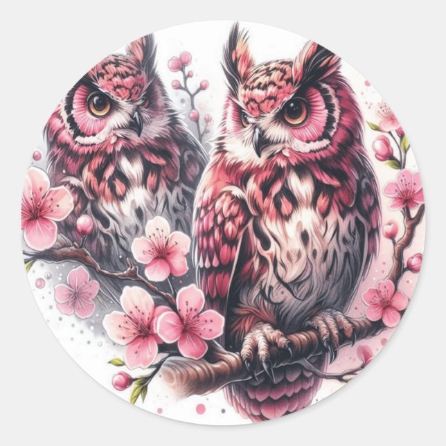 Pink owl  classic round sticker (Front)