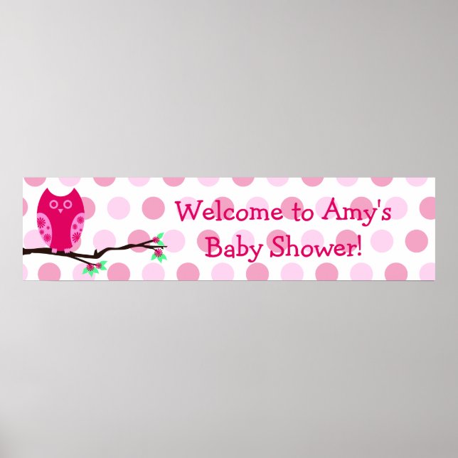 Pink Owl Custom Baby Shower Sign (Front)