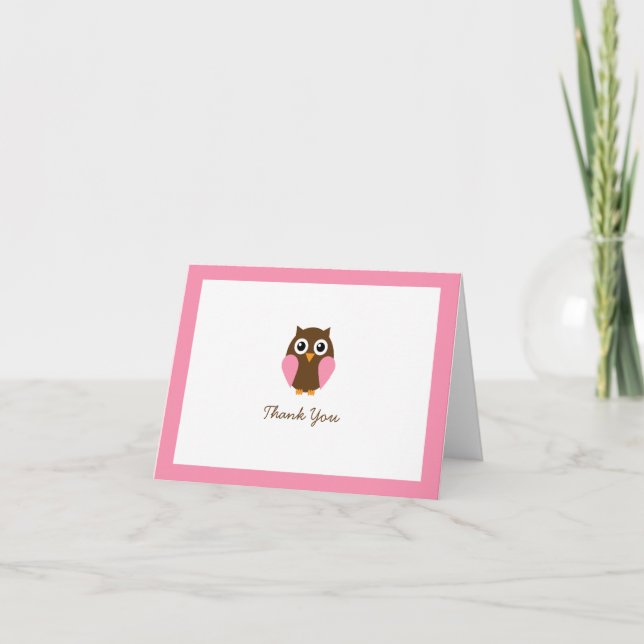 Pink Owl Custom Folded Thank You Cards (Front)
