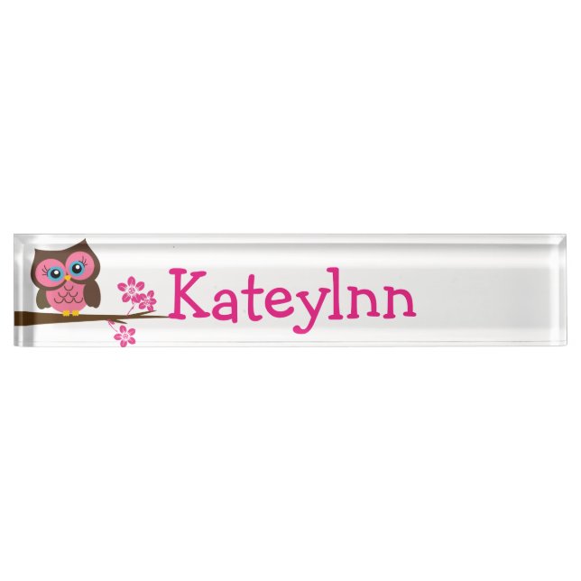 Pink Owl Custom Monogram Name Plate (Front)