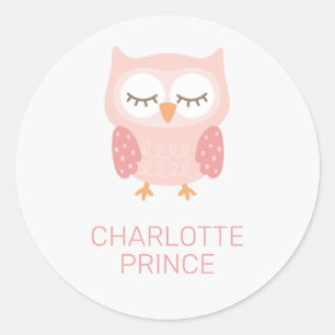 'Pink Owl', cute customised Classic Round Sticker