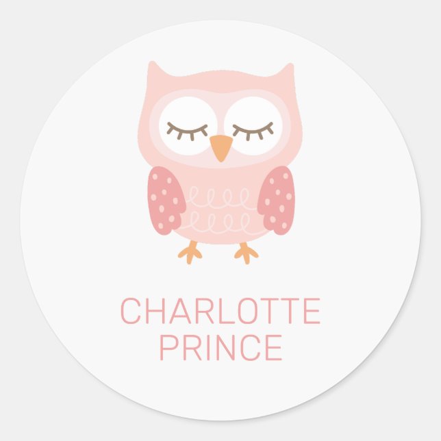 'Pink Owl', cute customised  Classic Round Sticker (Front)