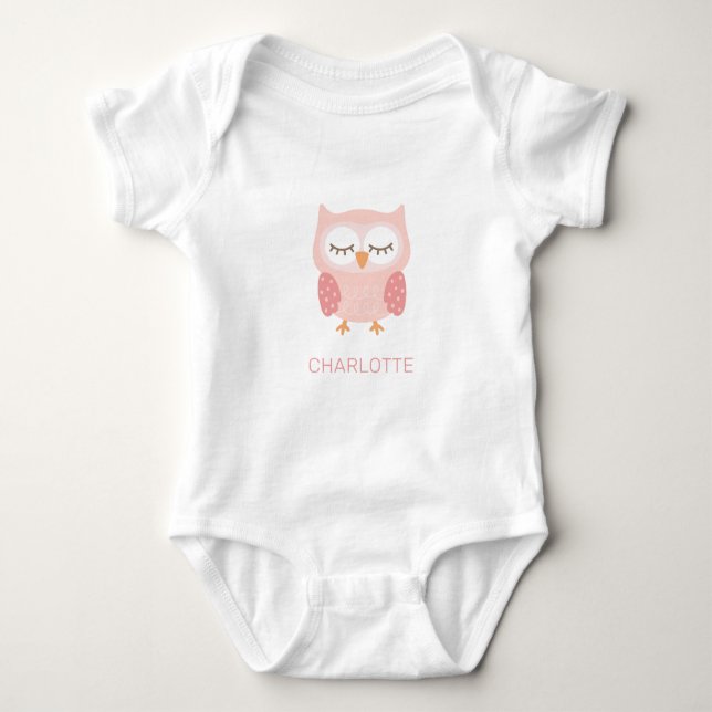 'Pink Owl', cute customised keepsake Pocket  Baby Bodysuit (Front)