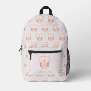 'Pink Owl', cute & whimsical customised girls Printed Backpack