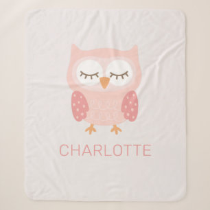 'Pink Owl', cute & whimsical customised girls Sherpa Blanket