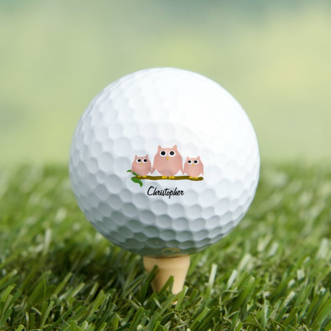 Pink Owl Design Personalised Golf Balls (Insitu Tee)