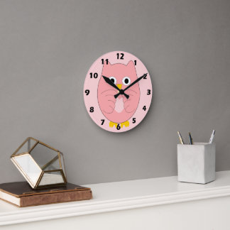 Pink Owl Design Round Clock