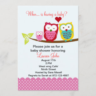 Pink owl family baby shower invitation