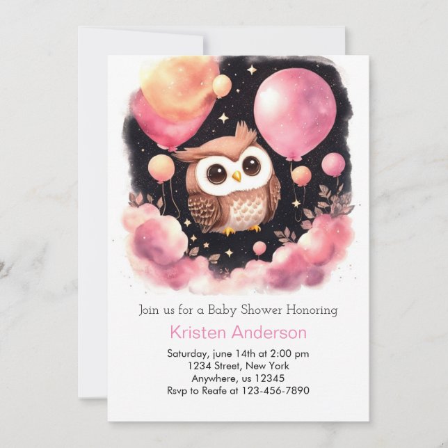 Pink Owl Forest Adventure Girl Baby Shower Invitation (Front)