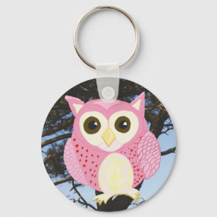 Pink Owl in a Tree Key Ring