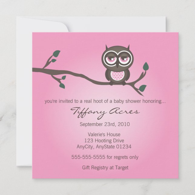 Pink Owl Invitation (Front)