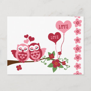 Pink Owl Love Postcard