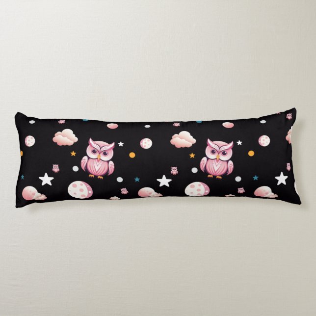 Pink Owl Moonlight Pattern Body Cushion (Back)