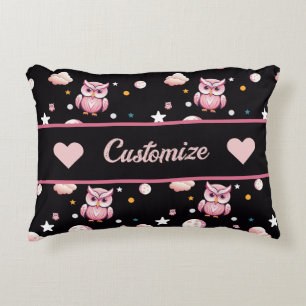 Pink Owl Moonlight Pattern Decorative Cushion