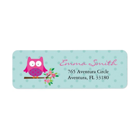 Pink Owl on a branch personalised address labels
