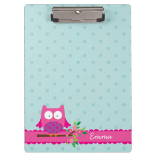 Pink Owl on a Branch personalised Clipboard
