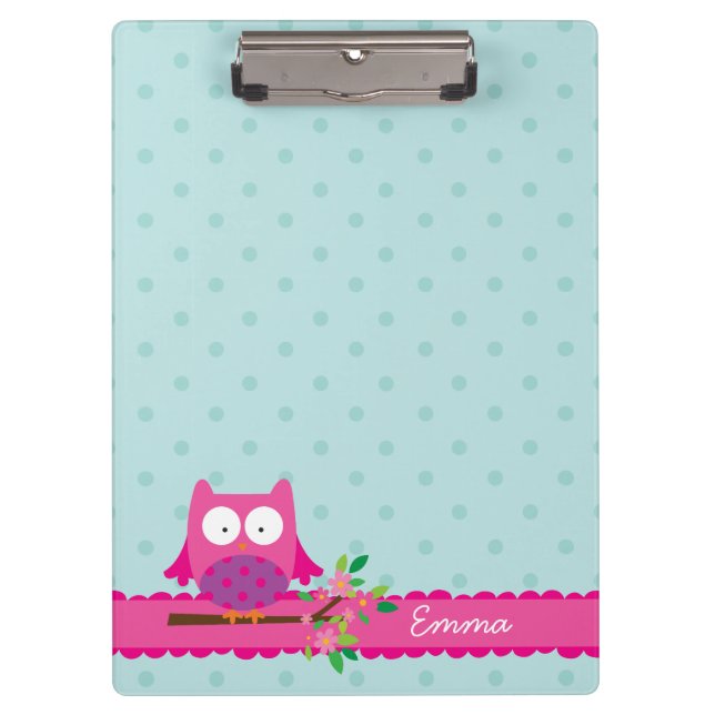 Pink Owl on a Branch personalised Clipboard (Front)