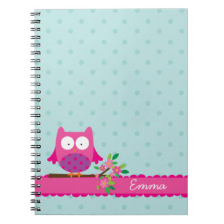 Pink Owl on a Branch Personalised Notebook