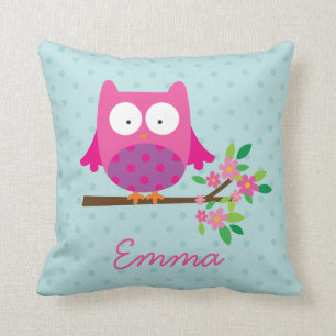 Pink Owl on a Branch Personalised Throw Pillow