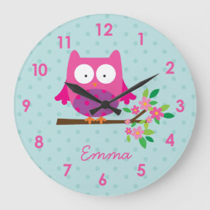 Pink Owl on a Branch personalised Wall Clock